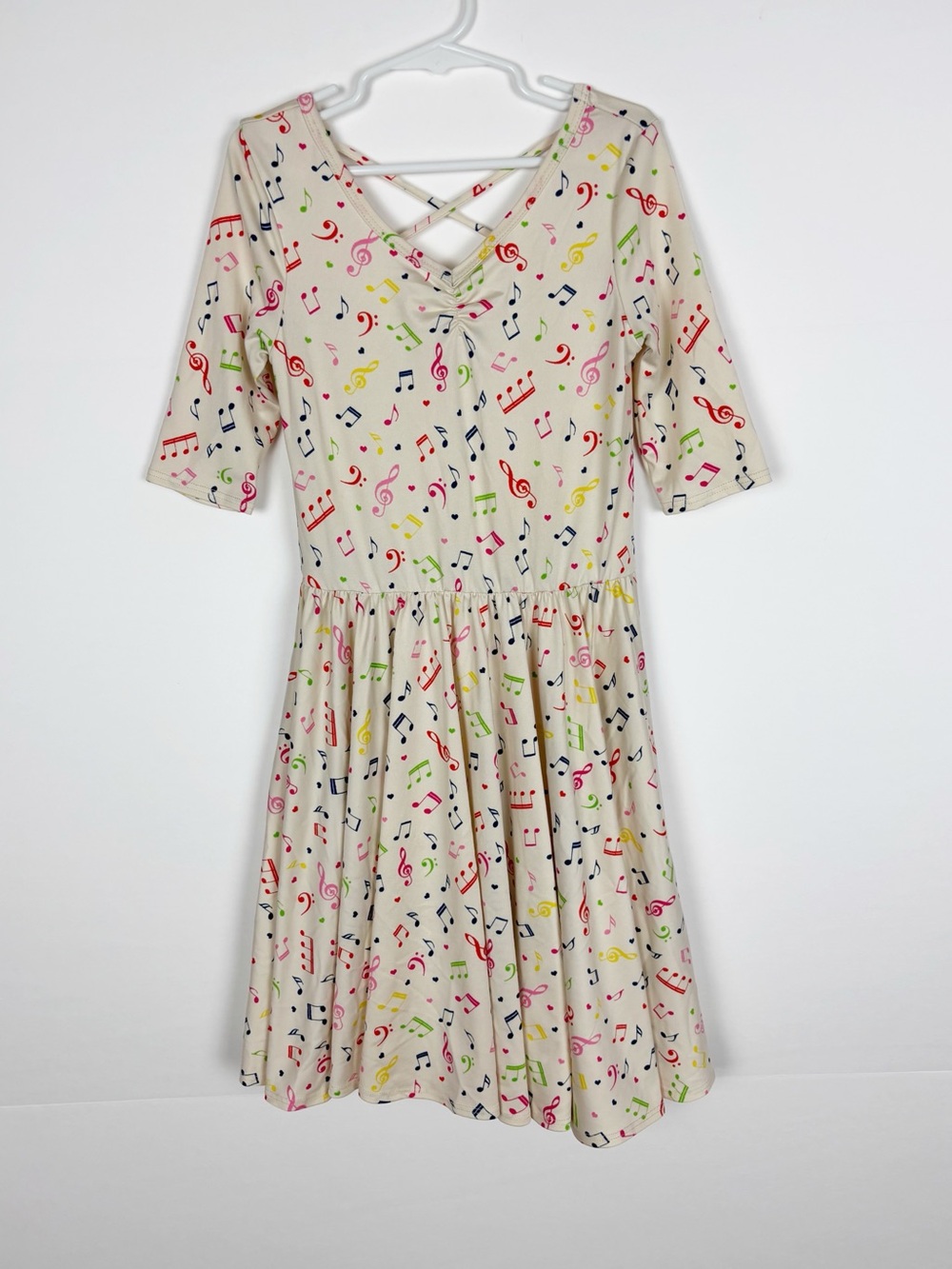 Dot Dot Smile Dress Music Notes Multicolored Twirl Criss Cross Back Girls Size 7